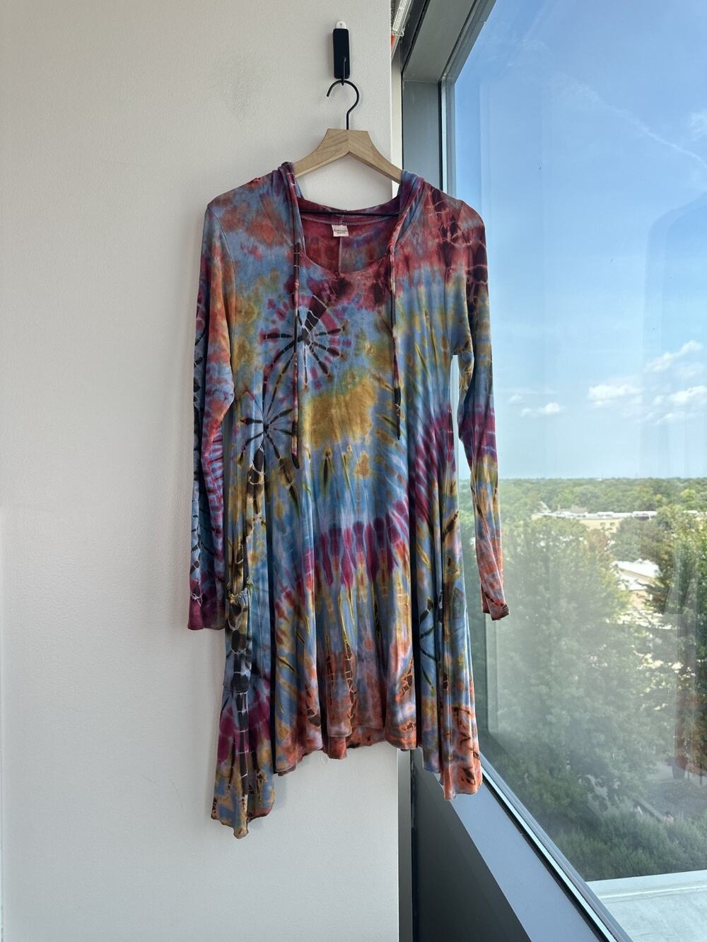 Kathmandu Imports Hooded Tye Dye Multicolor Rave Tunic Dress